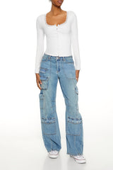 Ribbed Lace-Trim Top