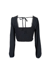 Peasant-Sleeve Lace-Trim Crop Top