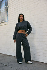 Exposed-Seam Wide-Leg Joggers