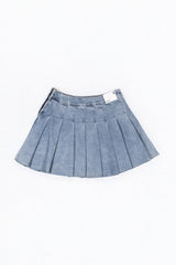 Pleated Denim Mini Skirt