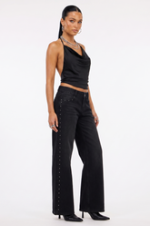 Low Rise Wide Leg Denim With Studs