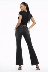 Low Rise Bootcut Denim With Wide Buckle Detail