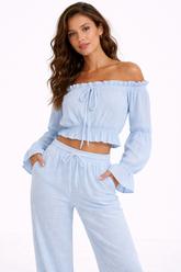 Off The Shoulder Long Sleeve Crop Top