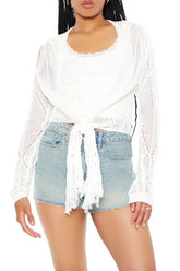 Open-Knit Tie-Front Sweater