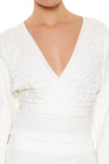 Peasant-Sleeve Cable Knit Sweater