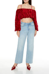 Paisley Open-Shoulder Crop Top