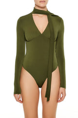 Plunging Scarf Bodysuit