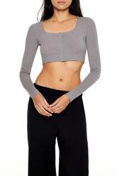 Square-Neck Cropped Henley Tee