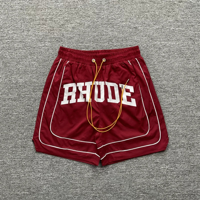 RHUDE Marlboro shorts, trendy high street sports and casual loose beach pants, kanye cropped pants for men and women (55)