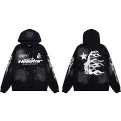 Hellstar Starry Night Flame Face Graphic Hoodie black