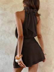 Summer Dress European and American Women's Dress Fashion Hanging Neck Sleeveless Waist Skirt Spring/Summer Skirt