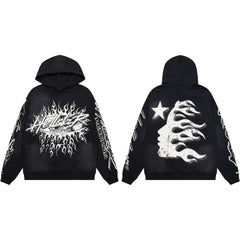 Hellstar Records Flaming Burst & Face Graphic Hoodie black