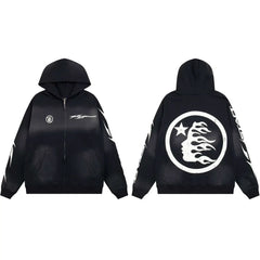 Hellstar Circular Flame Face Zip-Up Black Hoodie
