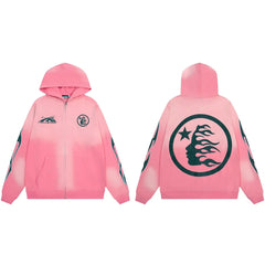 Hellstar Circular Flame Face Zip-Up Hoodie pink