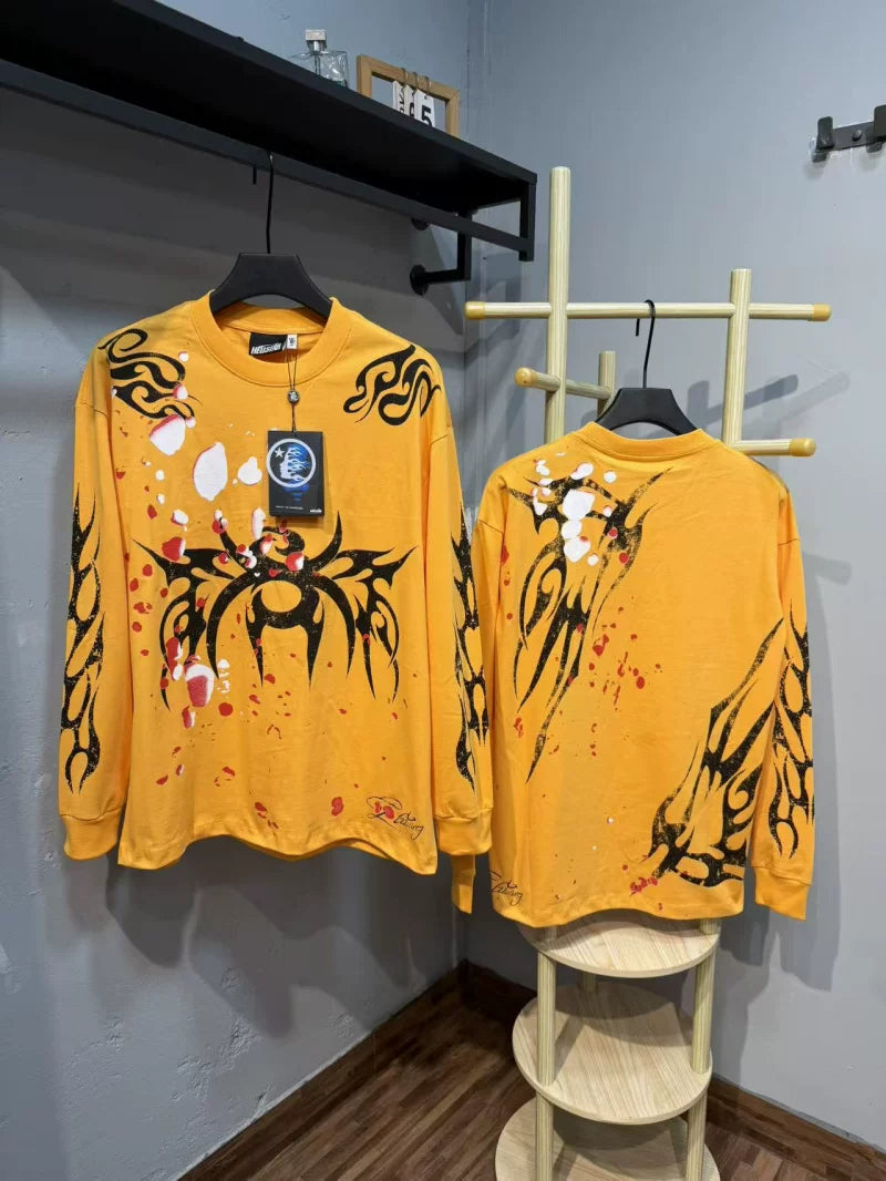 Hellstar Tribal Flame Graphic Long Sleeve Tee - Yellow