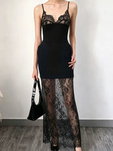 Lace Dress欧美女士连衣裙两件套性感蕾丝吊带黑色半透长裙搭配