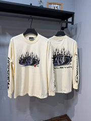 Hellstar Flame Globe Graphic Long Sleeve Tee - Off-White