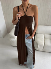 Fashion Dress欧美女士连衣裙挂脖系带开叉时尚长裙秋冬