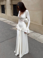 Elegant Dress欧美女士连衣裙V领蕾丝长袖修身长裙设计感收腰显瘦