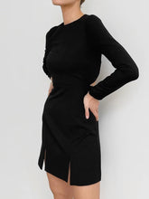 Women Dress欧美秋冬女士连衣裙黑色长袖露腰性感短裙休闲