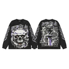 Hellstar Demonic Skull Graphic Long Sleeve Tee - Washed Black