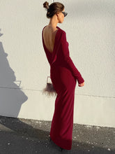 Backless Dress欧美女士连衣裙露背长袖性感长裙红色