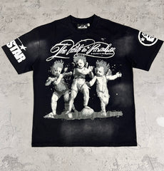 Hellstar The Path To Paradise Three Cherubs Black Washed Tee