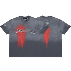 Hellstar Red Drip Blood Splash Washed Grey Tee
