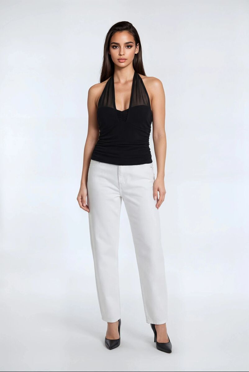 Mesh Sweetheart Cropped Halter Top