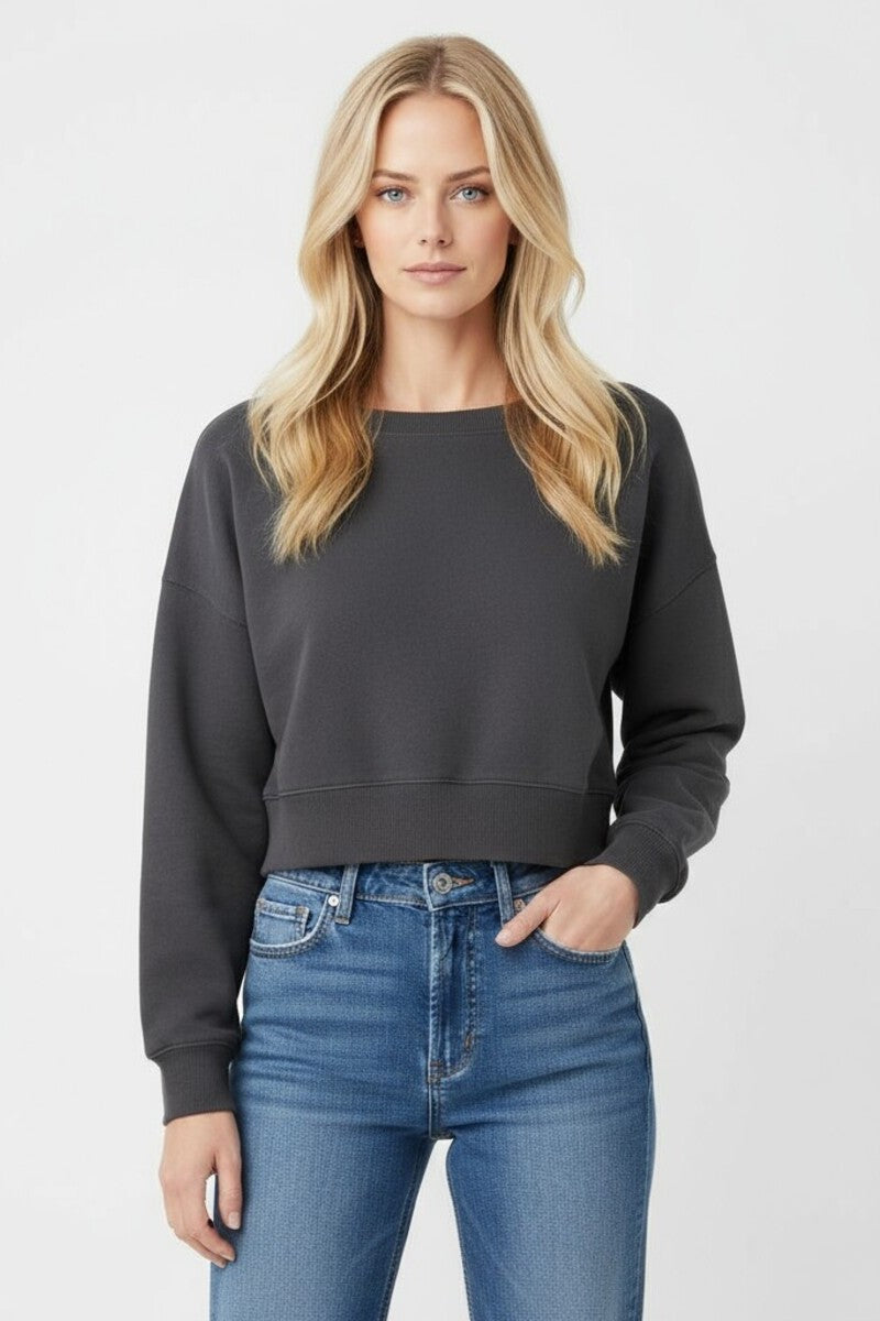 Off-The-Shoulder Cropped Fleece Pullover