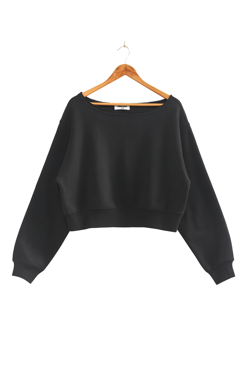 Off-The-Shoulder Cropped Fleece Pullover