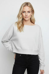 Off-The-Shoulder Cropped Fleece Pullover