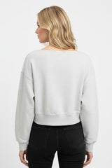 Off-The-Shoulder Cropped Fleece Pullover