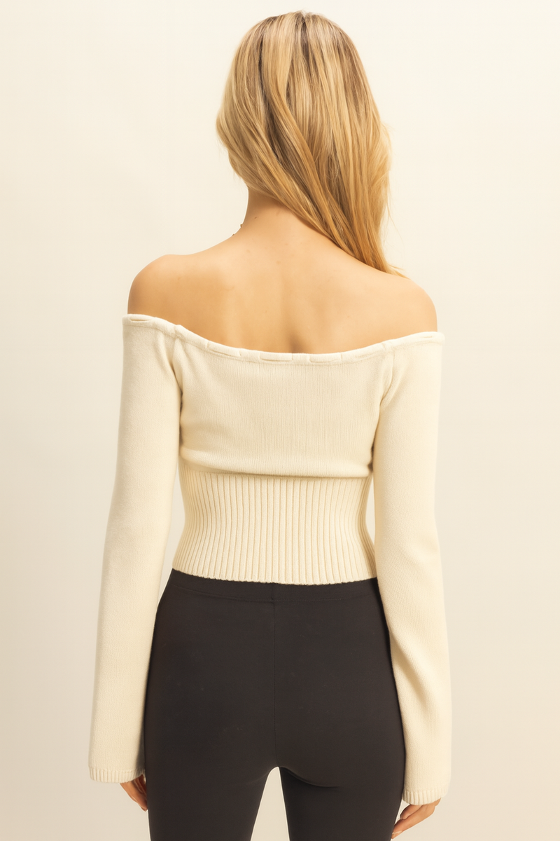 Off-The-Shoulder Tie-Front Sweater Top