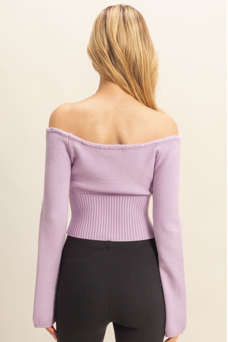 Off-The-Shoulder Tie-Front Sweater Top