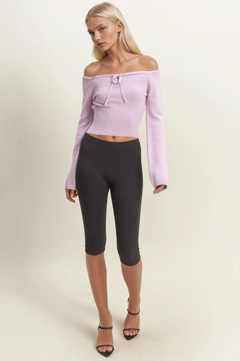 Off-The-Shoulder Tie-Front Sweater Top