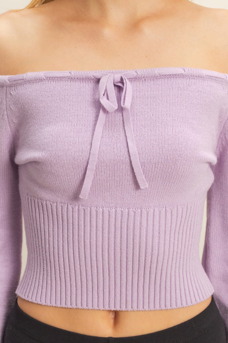 Off-The-Shoulder Tie-Front Sweater Top