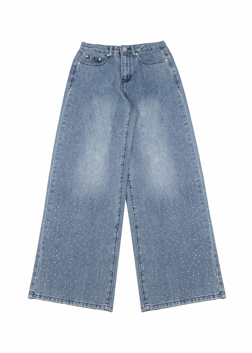 Wide-Leg Rhinestone Jeans
