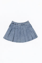 Pleated Denim Mini Skirt