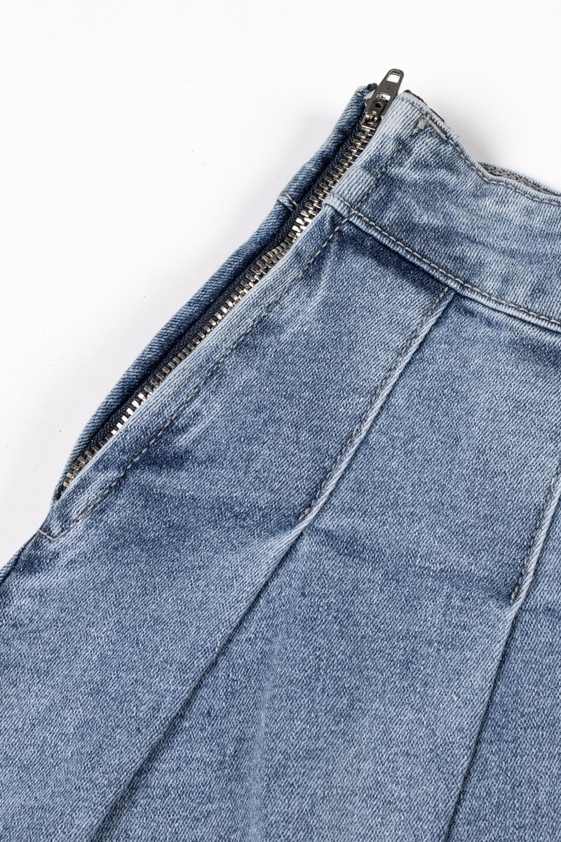 Pleated Denim Mini Skirt