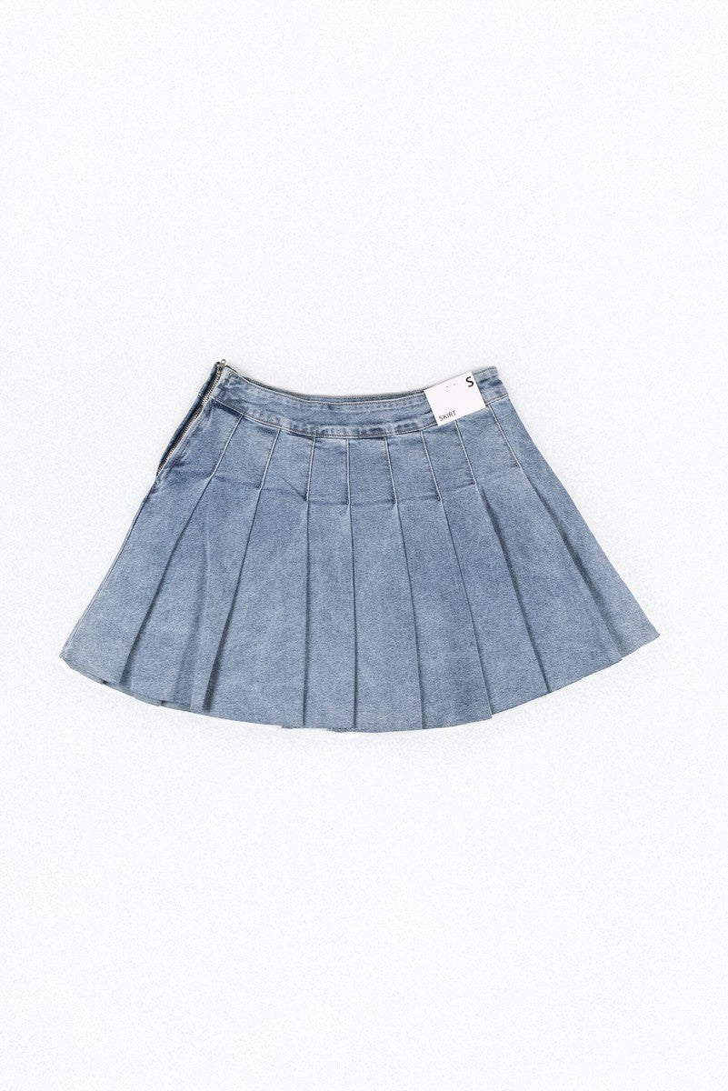 Pleated Denim Mini Skirt