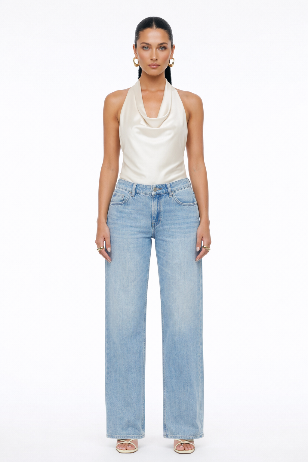 Low Rise Wide Leg Denim With Studs