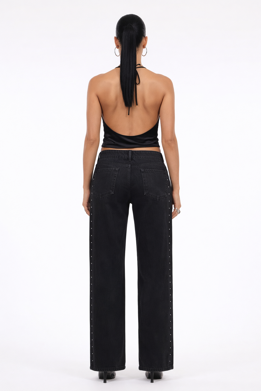 Low Rise Wide Leg Denim With Studs