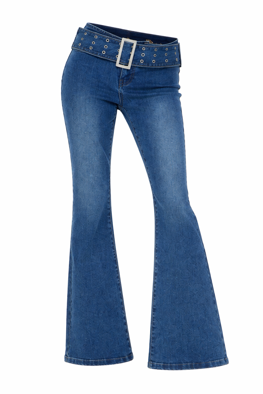 Low Rise Bootcut Denim With Wide Buckle Detail