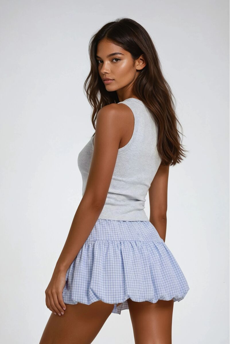 Pleated Bow Gingham Mini Skirt