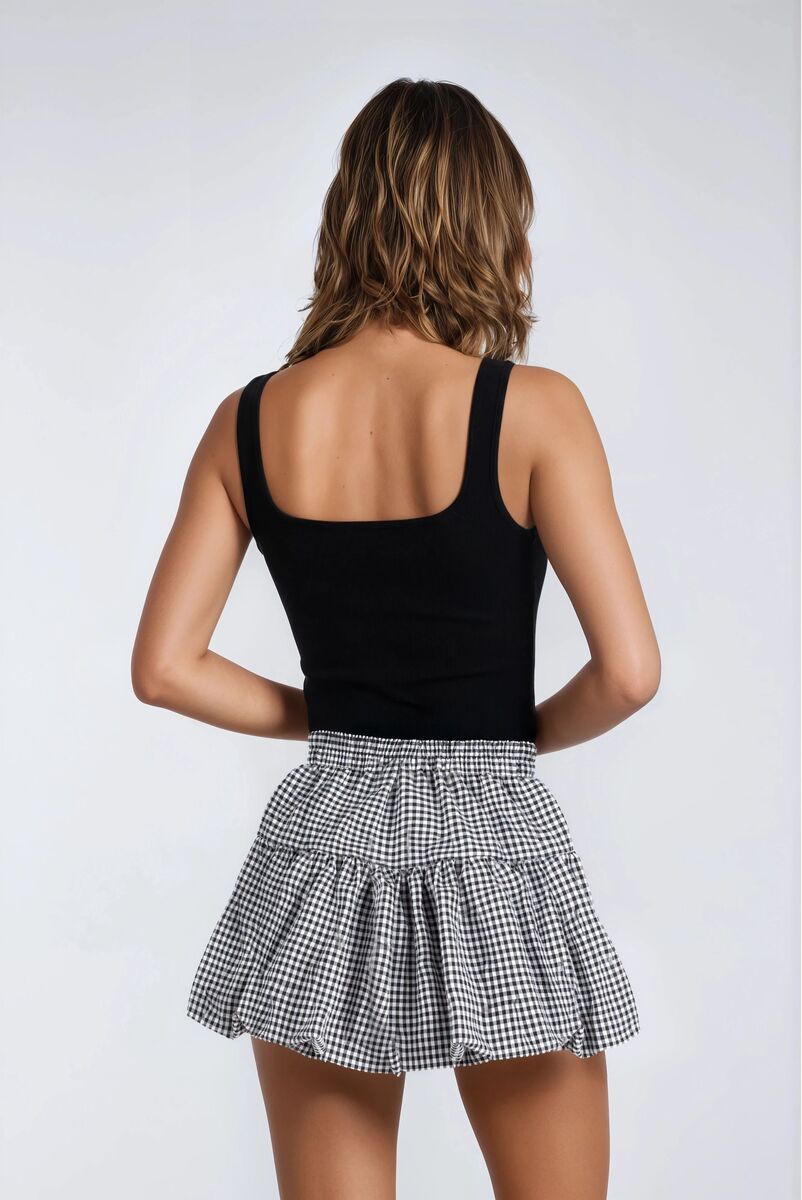 Pleated Bow Gingham Mini Skirt