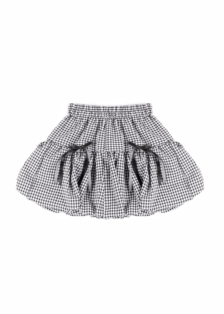 Pleated Bow Gingham Mini Skirt