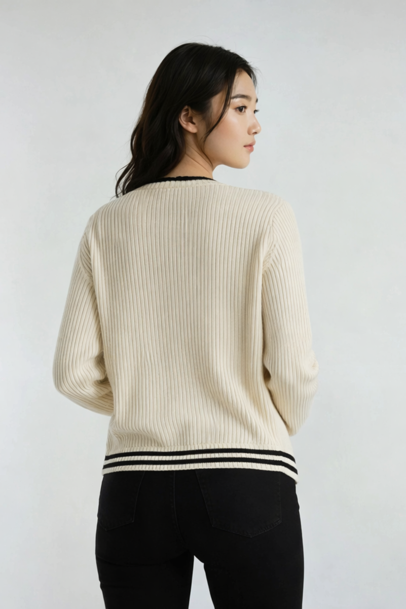 Oversized Contrast-Trim Ribbed Cardigan