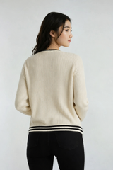Oversized Contrast-Trim Ribbed Cardigan