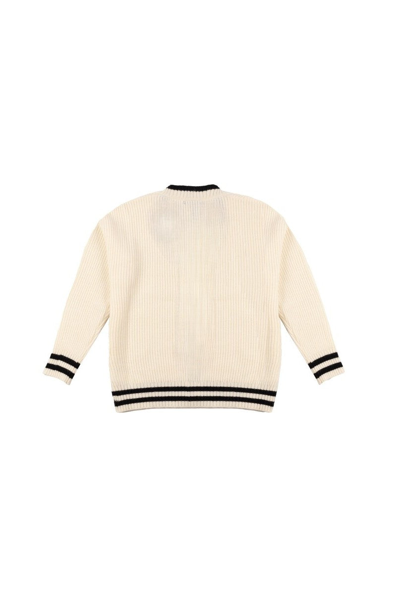 Oversized Contrast-Trim Ribbed Cardigan